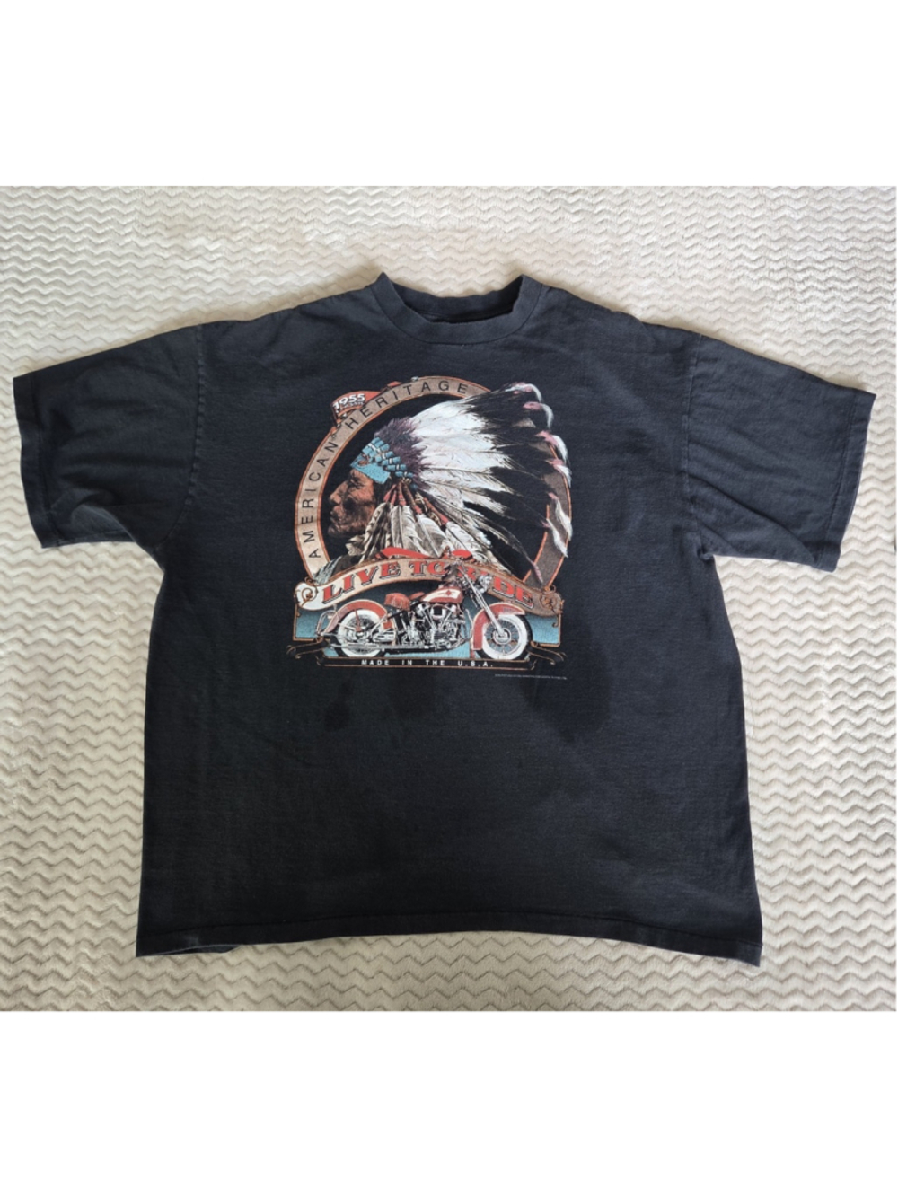 3D Emblem Vintage Biker Native American Heritage T Shirt Size XXL